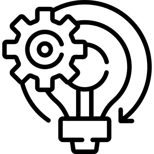 RIDC innovation and teamwork gear icon.